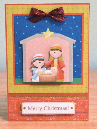 Cute Nativity Christmas Card Front with Decoupage by Debbie Knechtel
