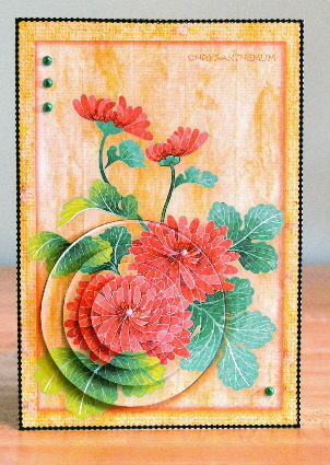 Japanese Floral Notecards 1, Chrysanthemum A5 Pyramid Card by Debbie Knechtel