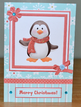 Penguin Christmas Card Front with Decoupage by Debbie Knechtel
