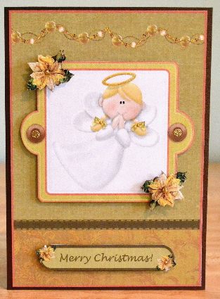 Christmas Angel Gold Card Front with Decoupage by Debbie Knechtel