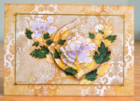 Japanese Floral Notecards 16, Peony, A5 Pyramid Card by Debbie Knechtel