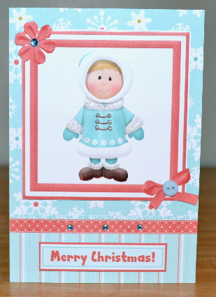Little Boy Christmas Card Front with Decoupage by Debbie Knechtel