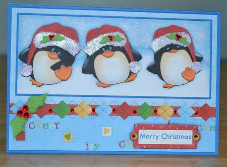 3 Merry Penguins Christmas Decoupage by Debbie Knechtel