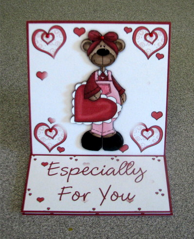 Cute Teddy Holding a Heart 5 Minute Easel Card by Debbie Knechtel