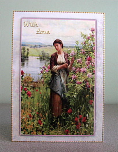 Picking Flowers on Her Afternoon Walk Card Front by Debbie Knechtel