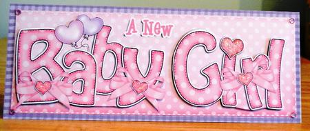 Large Dl New Baby Girl Felties Card & 3D Decoupage by Debbie Knechtel