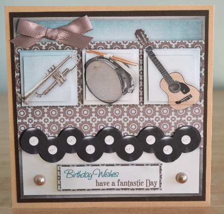 Music Trio Guitar Drum Trumpet 6x6inch Pyramid by Debbie Knechtel