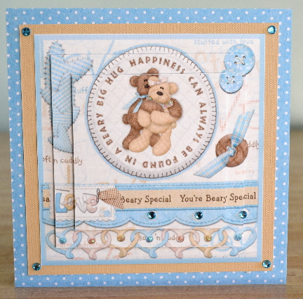 Happiness in a Beary Big Hug Pyramid Card Front by Debbie Knechtel