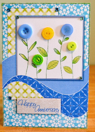 Add Your Own Buttons Card Front A5 Green Stems by Debbie Knechtel