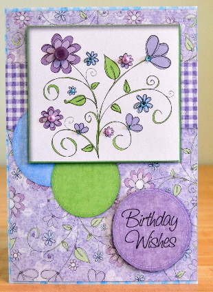 Add Your Own Buttons Card Front A5 Purple Floral Vine by Debbie Knechtel