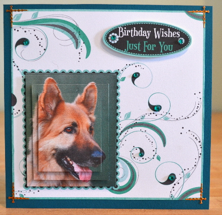 German Shepherd & Swirls Pyramid Card Front 6inch by Debbie Knechtel