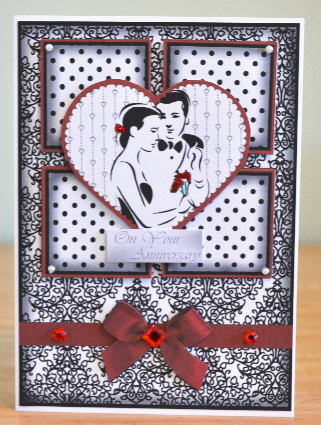 Engagement Silhouette 4 Square Red Heart Card 3 by Debbie Knechtel