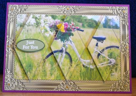 Bicycle with Flowers Diamond Panel Card by Debbie Knechtel