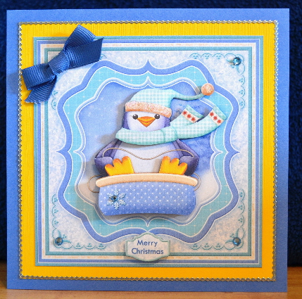 Penguin Sledging Fun 7.5 Christmas Decoupage Mini Kit by Debbie Knechtel