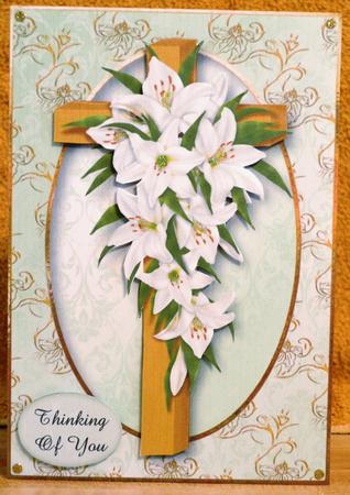Wooden Cross & White Lilies - Sympathy, Easter by Debbie Knechtel