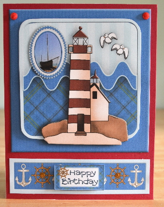 Lighthouse and Boat Card Topper All Occasions by Debbie Knechtel