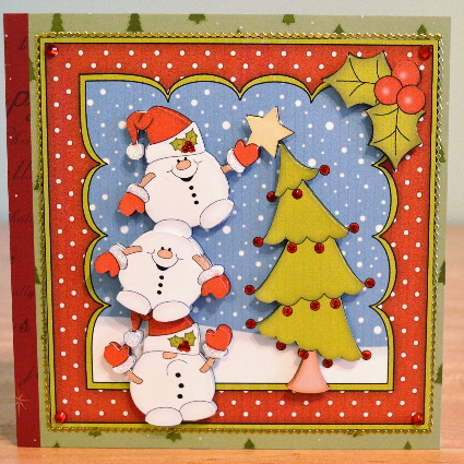 8x8 Christmas Snowball Sam Dressing the Tree 3D Decoupage by Debbie Knechtel