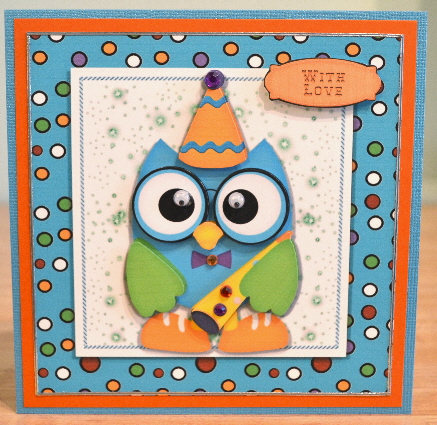 Adorable Blue Owl with Party Hat 8x8 by Debbie Knechtel