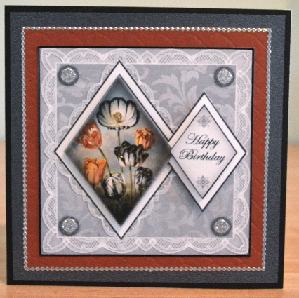 Black Tulips Happy Birthday 7in Double Diamond Topper by Debbie Knechtel