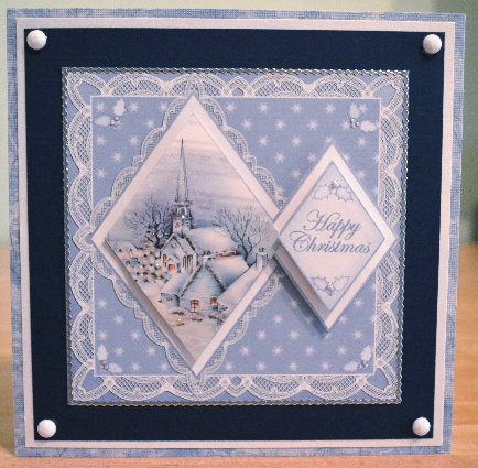 Blue Church Happy Christmas 7in Double Diamond Topper by Debbie Knechtel