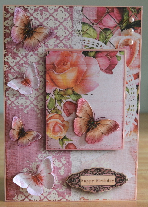 Cardtopper with Matching Envelope Pink Roses 662 by Debbie Knechtel