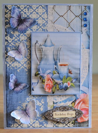 Cardtopper with Matching Envelope Tea Time Blue 654 by Debbie Knechtel