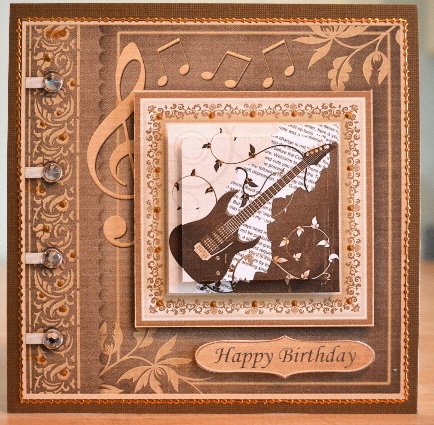 Brown Guitar Card Front and Pyramage by Debbie Knechtel