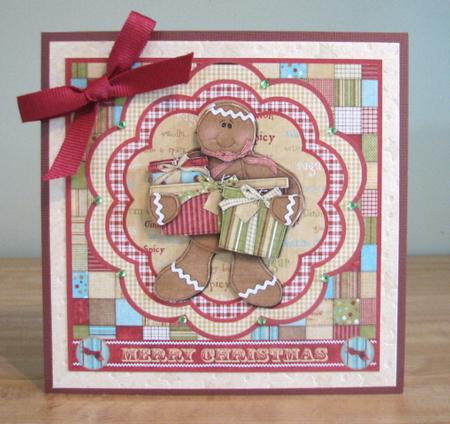 Gingerbread Man Has Gifts Quick Card with Decoupage by Debbie Knechtel