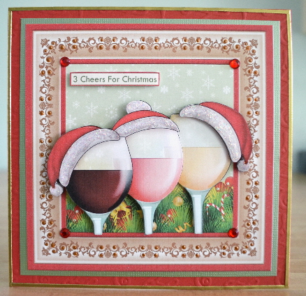 3 Cheers for Christmas Wine 8x8 Decoupage Mini Kit by Debbie Knechtel