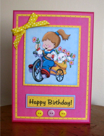 Little Tricycle Girl - Quick Card by Debbie Knechtel