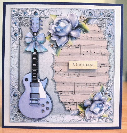 Beautiful Blue Guitar with Roses 8x8 by Debbie Knechtel