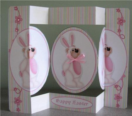 Easter Bear Bunny Oval Folded Pop Out Card by Debbie Knechtel