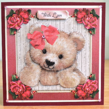 Adorable Bear with Pink Roses 8x8 Mini Kit by Debbie Knechtel