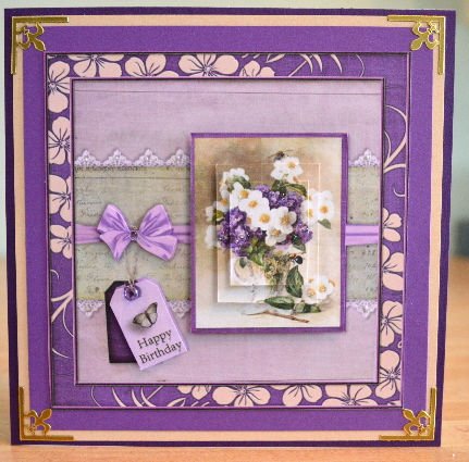 Cardtopper Vintage White and Purple Flower 437 by Debbie Knechtel