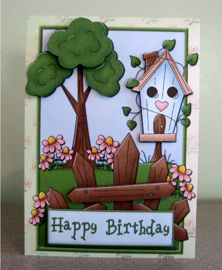 Birdhouse Garden Quick Card by Debbie Knechtel