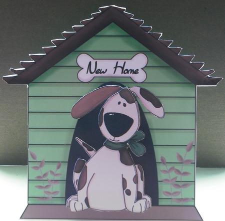 In the Dog House Kennel Shaped Decoupage Card - Spring Green by Debbie Leach
