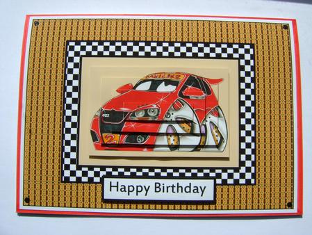 Red Car Pyramid Card Front by Debbie Singfield