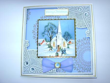 Christmas Church Square Lace Card Front Step by Step by Debbie Singfield