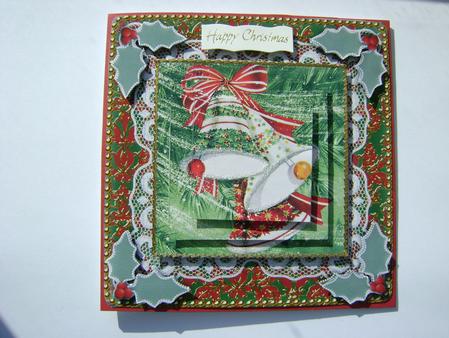 Christmas Bells 1 Lace N Damask Square Card Front by Debbie Singfield