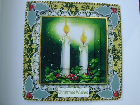 Christmas Candles 1 Lace N Damask Square Card Front by Debbie Singfield