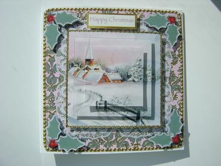 Christmas Church 1 Lace N Damask Square Card Front by Debbie Singfield