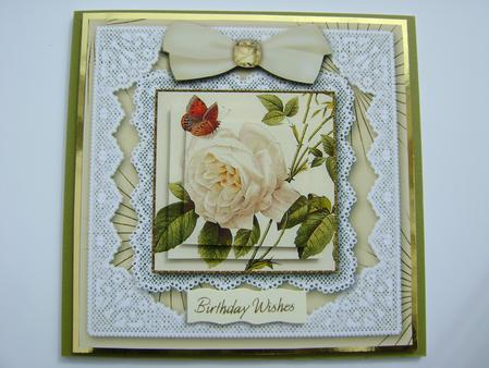 Butterfly White Rose Square Lace Card by Debbie Singfield