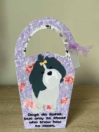 LARGE ROUND TOP GIFT BAG - DOGS DO SPEAK 2 by Debbie Whyte