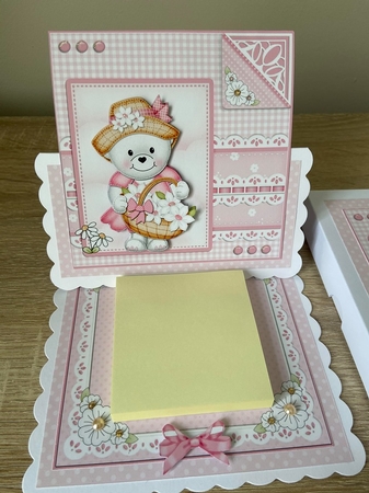 3D Easel Card Mini Kit - Pretty in Pink - Teddy Tess has a Basket of Flowers by Debbie Whyte
