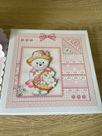 3D Easel Card Mini Kit - Pretty in Pink - Teddy Tess has a Basket of Flowers by Debbie Whyte
