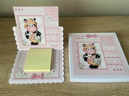 3D Easel Card Mini Kit - Pretty in Pink - Milly Moo Cow has a Basket of Flowers by Debbie Whyte