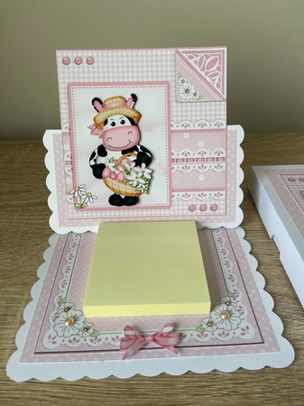 3D Easel Card Mini Kit - Pretty in Pink - Milly Moo Cow has a Basket of Flowers by Debbie Whyte
