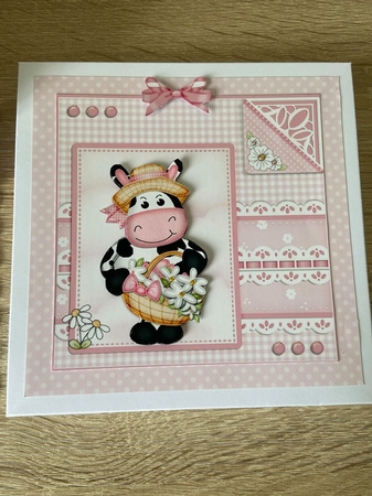 3D Easel Card Mini Kit - Pretty in Pink - Milly Moo Cow has a Basket of Flowers by Debbie Whyte