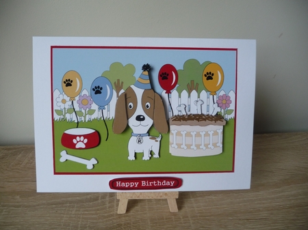 Kosmo the dog Birthday Party decoupage by Debbie Whyte
