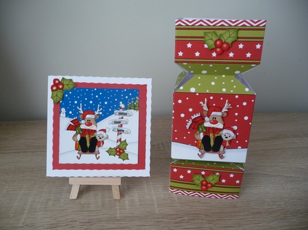 3D Large Christmas Cracker Box -  Rudolph is Sledging by Debbie Whyte